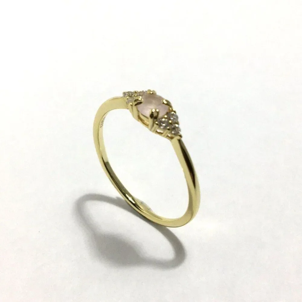 Sterling Silver Ring Size 7 Yellow Gold Plated Pink Lab Created Cubic Zirconia